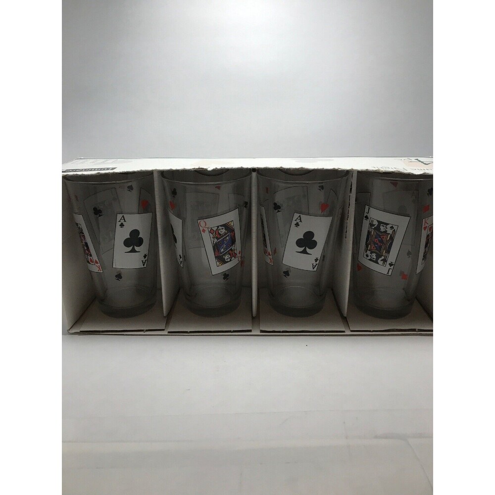 Luminarc Game Night Glasses Set of 4 16 Oz Card Playing Man Cave Deco